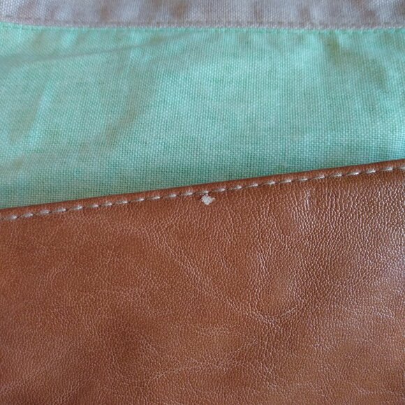 Twiggy London Shoulder Bag Cotton/Linen Vegan Leather Blue Green Beige *FLAWS* - Picture 12 of 16